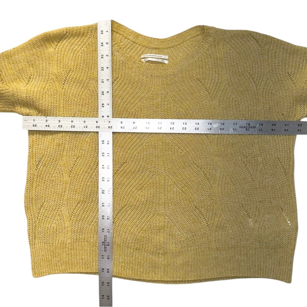 ANTHROPOLOGIE Women’s Open Weave Mustard Yellow Crew Neck Pullover Sweater XS - Picture 8 of 8